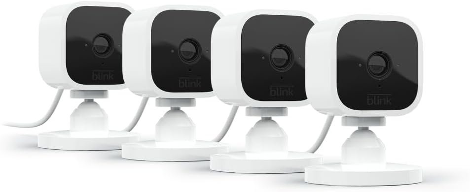 Blink Mini - Compact indoor plug-in smart security camera, 1080p HD video, night vision, motion detection, two-way audio, easy set up, Works with Alexa – 2 cameras (White)