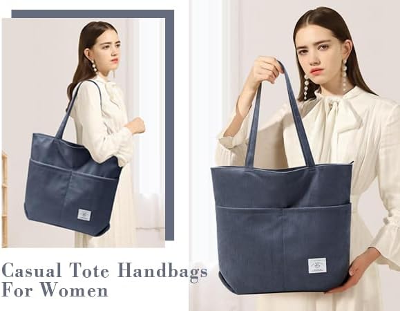 KALIDI Women Corduroy Tote Bag Zipper Casual Tote's Handbag Big Capacity Shoulder Bag with Pockets