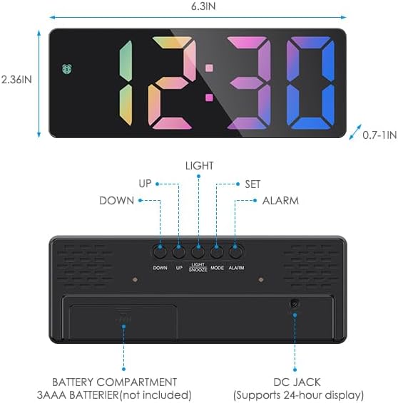 AMIR Digital Alarm Clock, [Upgraded Version] LED Clock for Bedroom, Electronic Desktop Clock with Type-C Port,Adjustable Brightness,DST,Snooze,12/24H Display for Home,Office