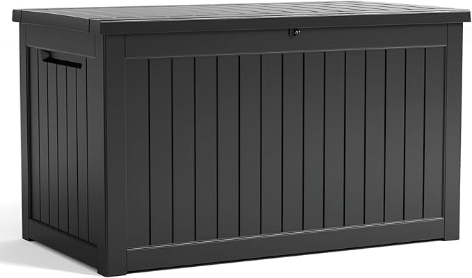 80 Gallon Resin Deck Box, Lockable Patio Outdoor Storage Box for Furniture, Garden Tools and Tools Storage, Waterproof Outside Storage Box - Black