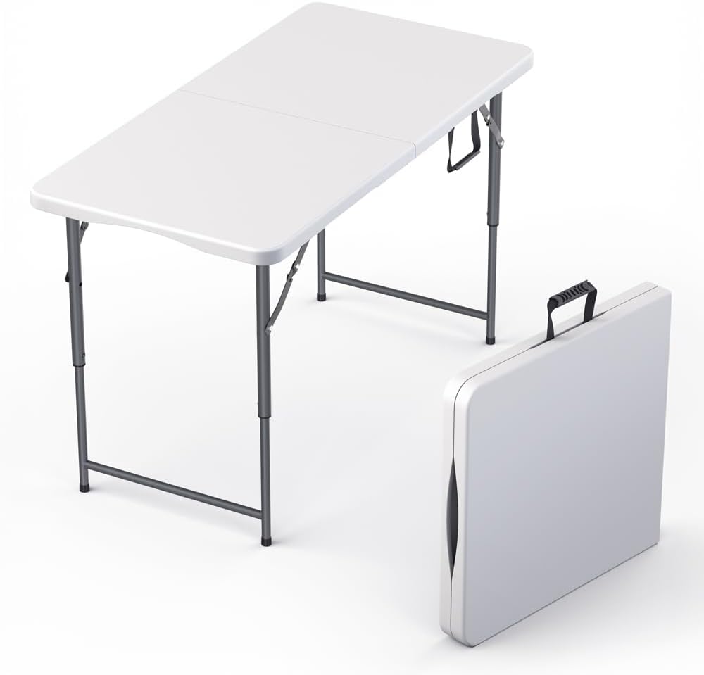 6 Feet Foldable Table with Built in Handle & Steel Legs | Heavy Duty Portable | Perfect for Party, Dining, Wedding, Events, Picnic Indoor, Outdoor, Camping, Utility, Folding