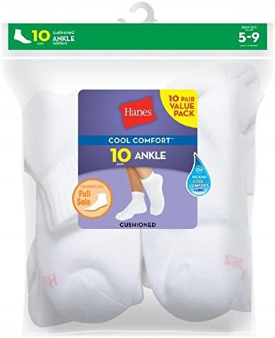 Hanes Women's Ankle, Moisture-Wicking Socks for Women, Cushioned Athletic Ankle Socks, 10-Pack