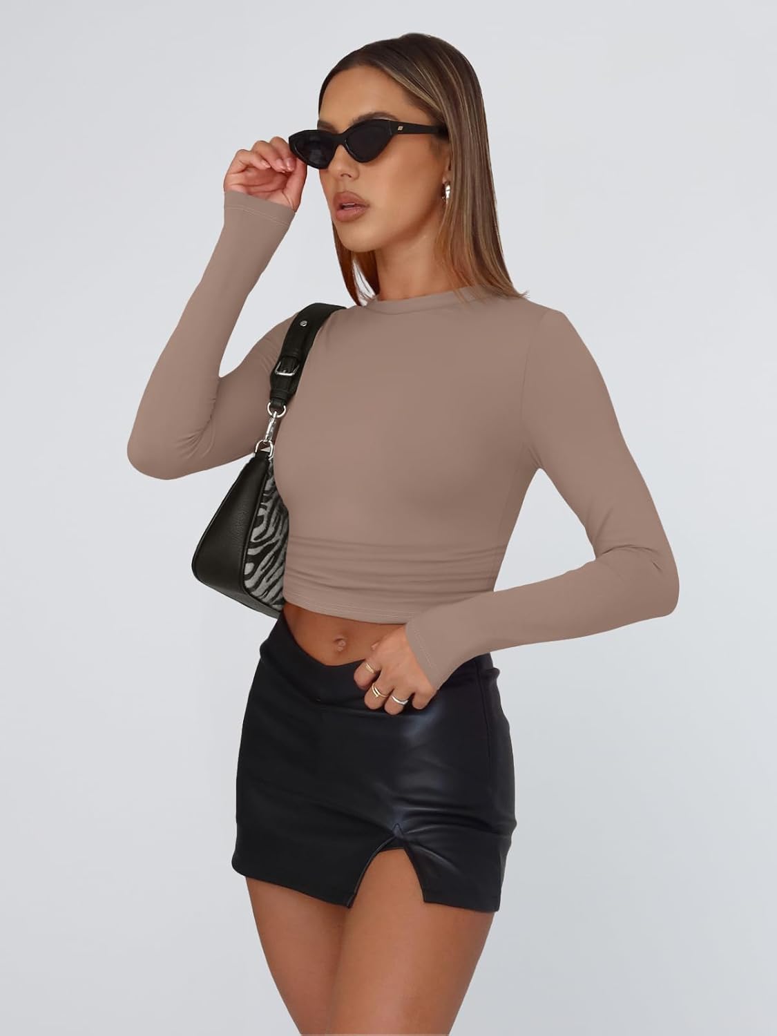 Trendy Queen Womens Long Sleeve T Shirts Fall Fashion 2025 Basic Crop Tops Going Out Outfits Y2k Clothes