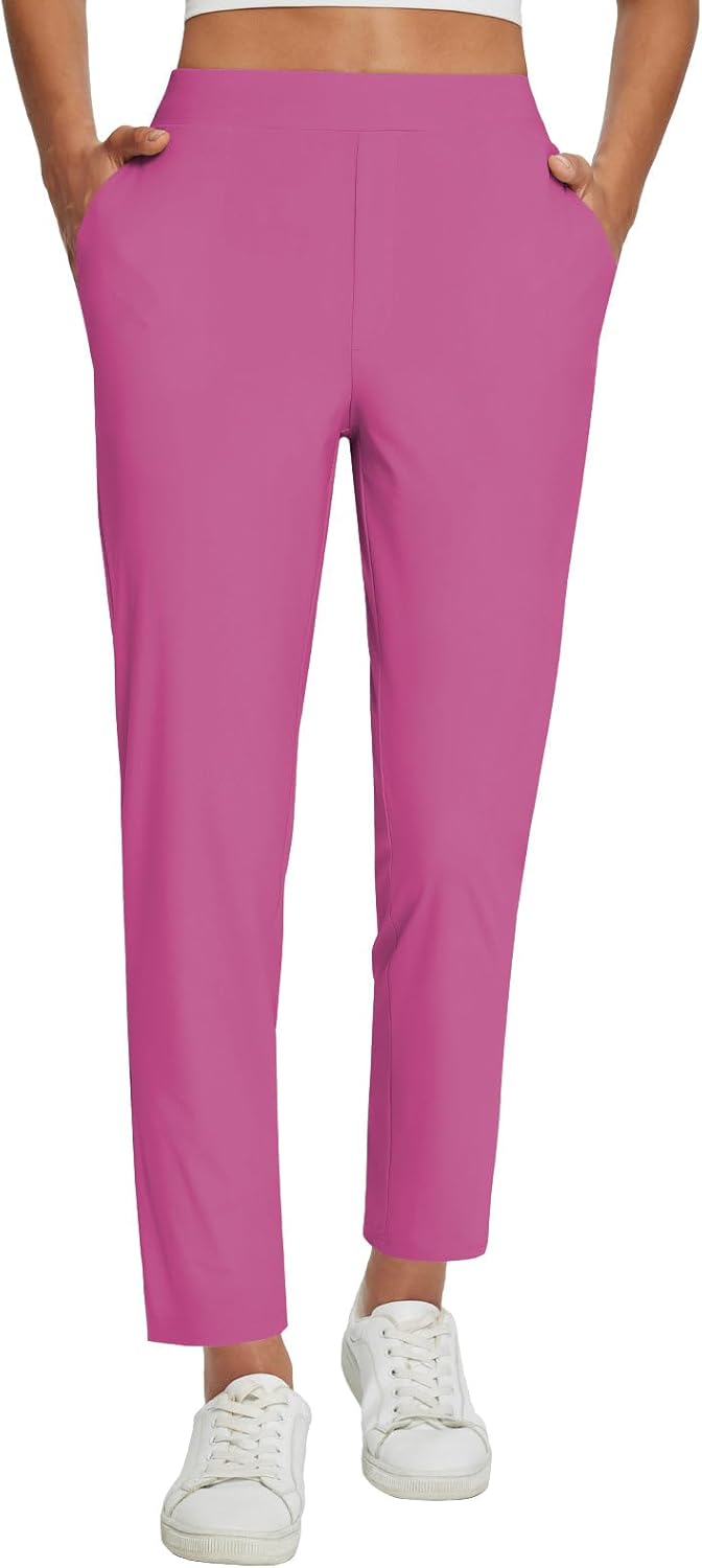 baleaf Womens Travel Pants Lightweight Stretch with Zipper Pockets Petite Ankle Dressy Golf Work Business Casual Slacks
