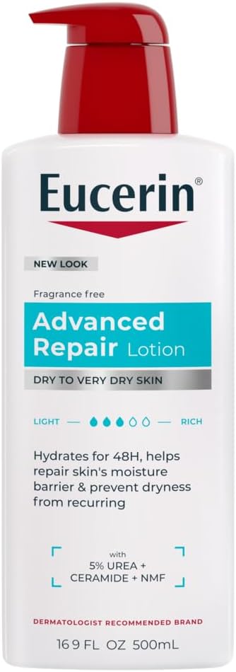Eucerin Advanced Repair Body Lotion for Very Dry Skin, Unscented Lotion Formulated with Ceramides, 16.9 Fl Oz Bottle