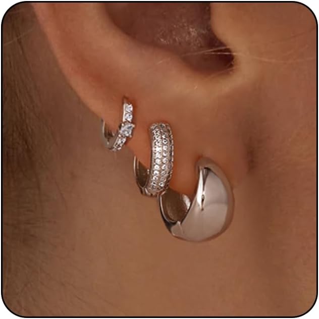 VIROMY Gold Hoop Earrings Set for Women Trendy, 14K Gold Plated Lightweight Small Gold/Silver Hoop Earrings for Women Chunky Open Hoops Earrings Jewelry Gifts