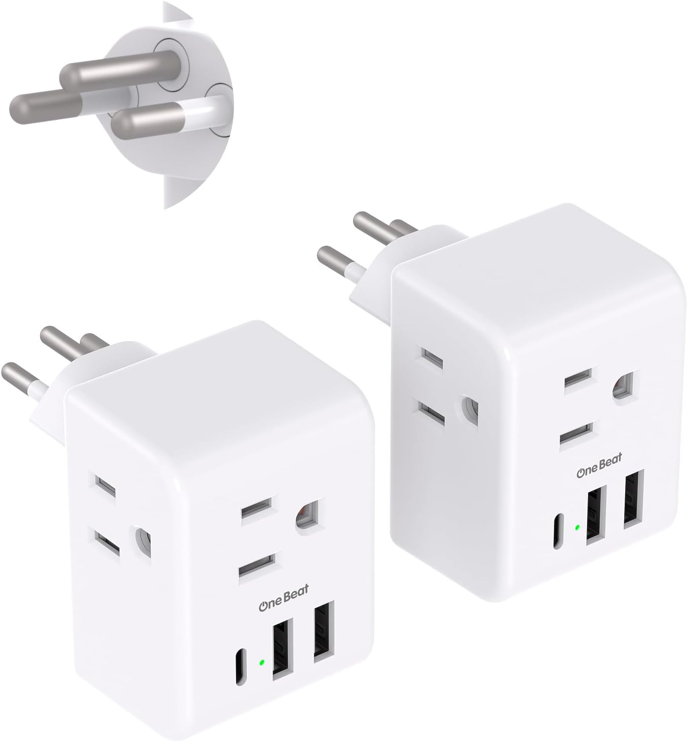 2 Pack European Travel Plug Adapter, International Power Plug Adapter with 3 Outlets 3 USB Charging Ports(1 USB C), Type C Plug Adapter Travel Essentials to Most Europe EU Spain Italy France Germany