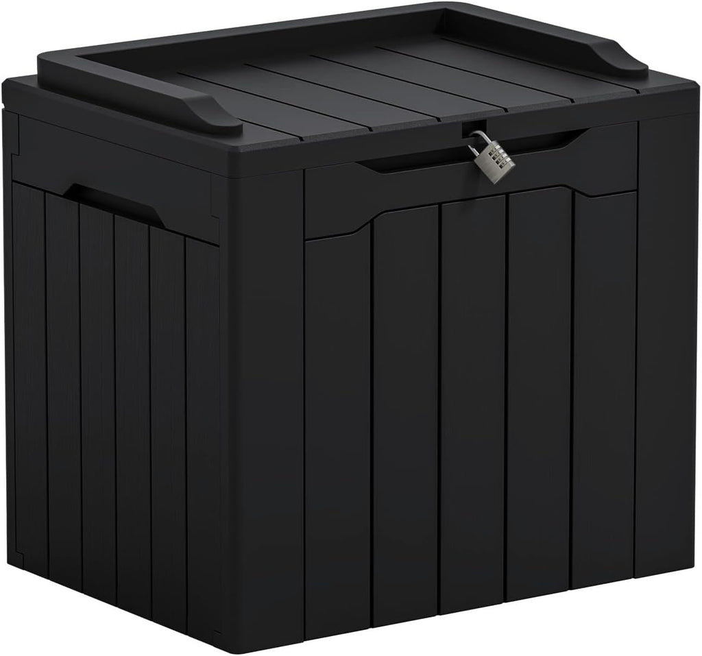 Greesum 31 Gallon Resin Deck Box Large Outdoor Storage for Patio Furniture, Garden Tools, Pool Supplies, Weatherproof and UV Resistant, Lockable, Dark Black