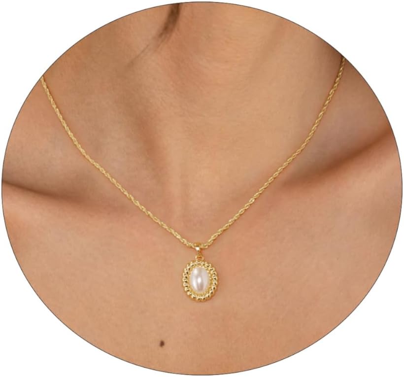 Dainty Pearl Pendant Necklaces for Women 14K Gold Plated Handmade Layered Pearl Chain Necklace Delicate Layered Pearl Necklace Everyday Jewelry Gift