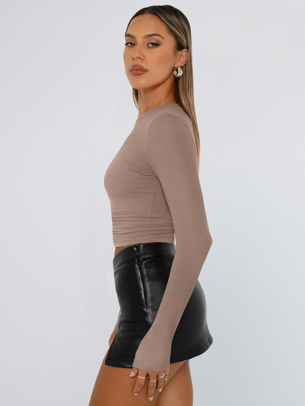 Trendy Queen Womens Long Sleeve T Shirts Fall Fashion 2025 Basic Crop Tops Going Out Outfits Y2k Clothes