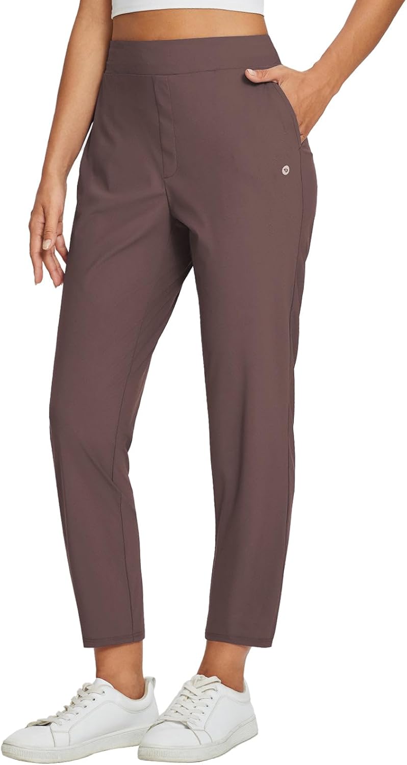 baleaf Womens Travel Pants Lightweight Stretch with Zipper Pockets Petite Ankle Dressy Golf Work Business Casual Slacks