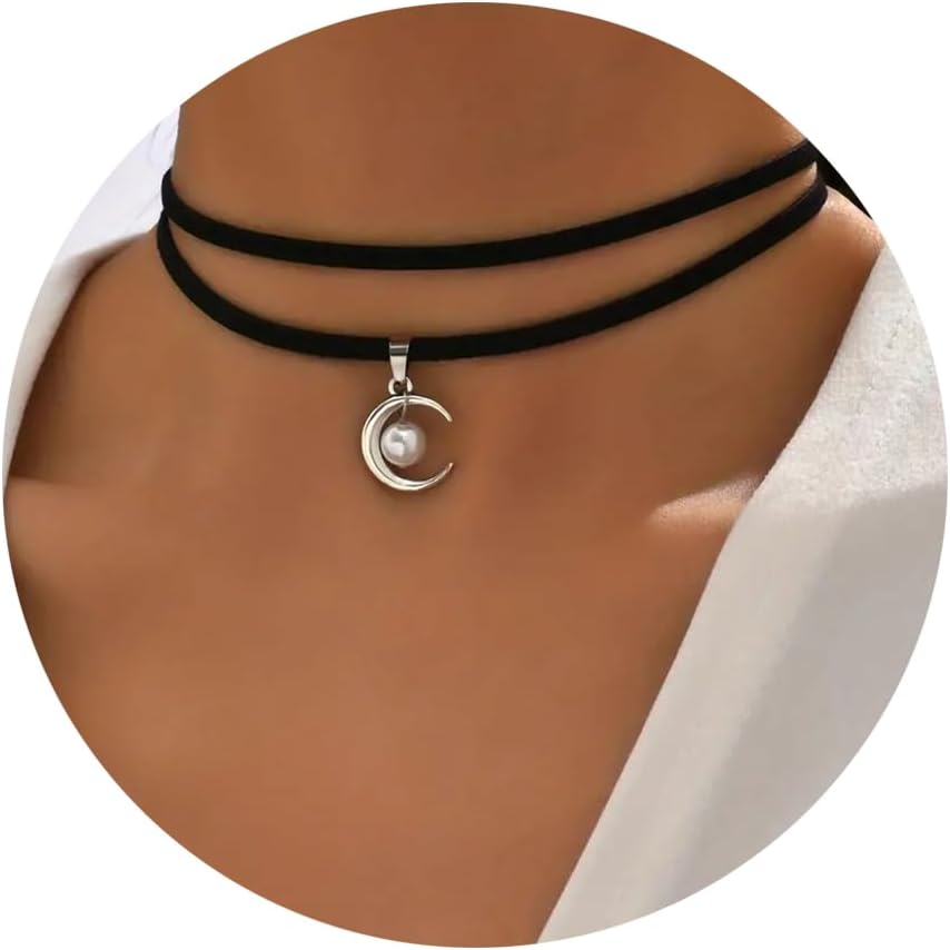 Fesciory Black Necklaces for Women, Adjustable Layered Velvet Leather Lace Collar Necklace, Goth Jewelry Gifts.