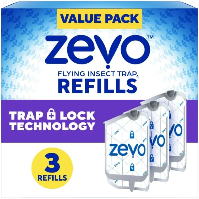Zevo Flying Insect Trap Official Refill Cartridges - Fits Both Zevo Trap & MAX Indoor Fly Trap - Authentic Trap+Lock Technology to Catch Gnats, House & Fruit Flys (4 Official Refill Cartridges)