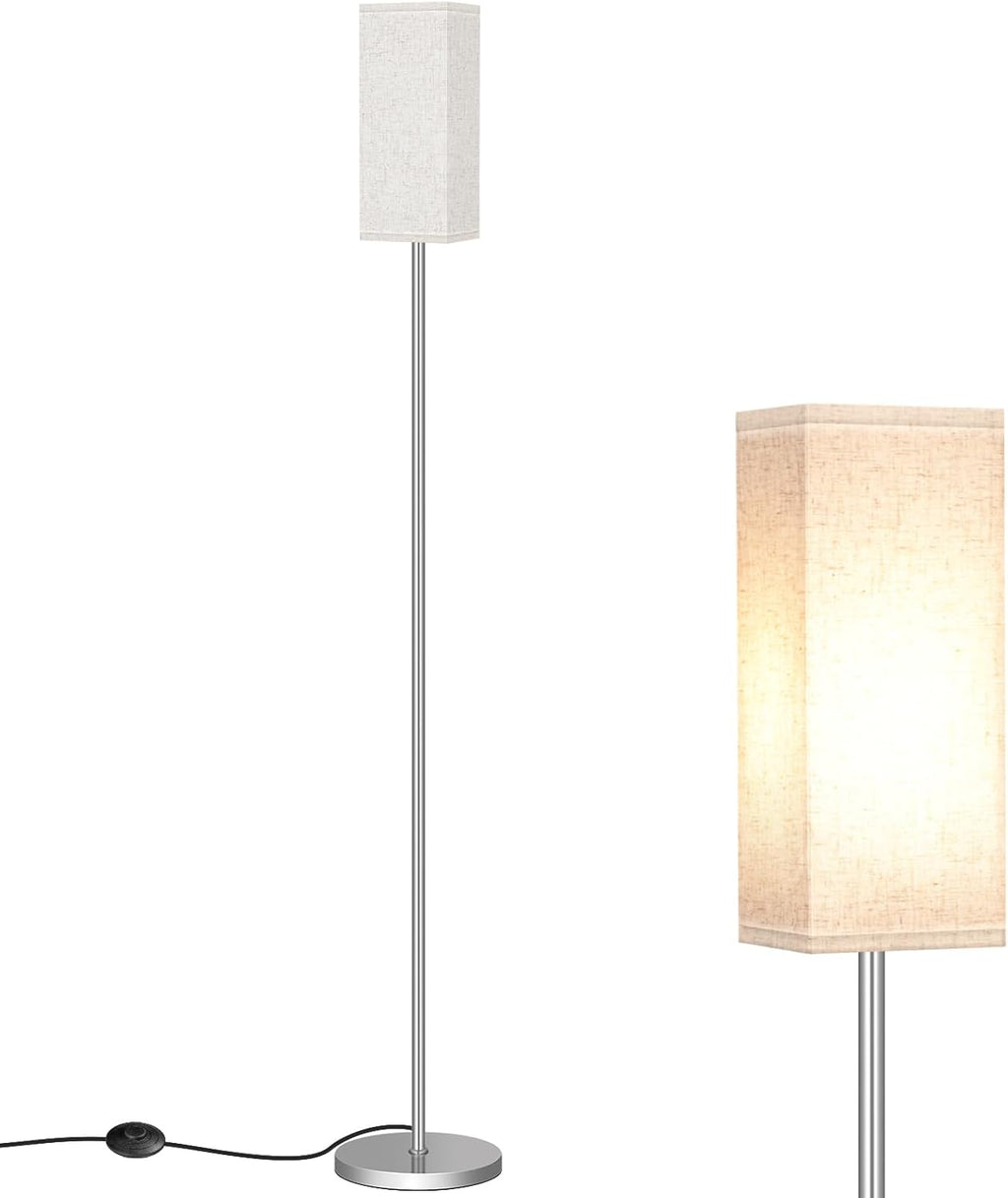 64.6" Floor Lamp, Pole with Foot Switch, Modern Standing Lamp Lampshade, Minimalist Freestanding Lamp (Bulb Not Included), for Living Room, Bedroom Office ETL Listed, Black and Beige E07LD05