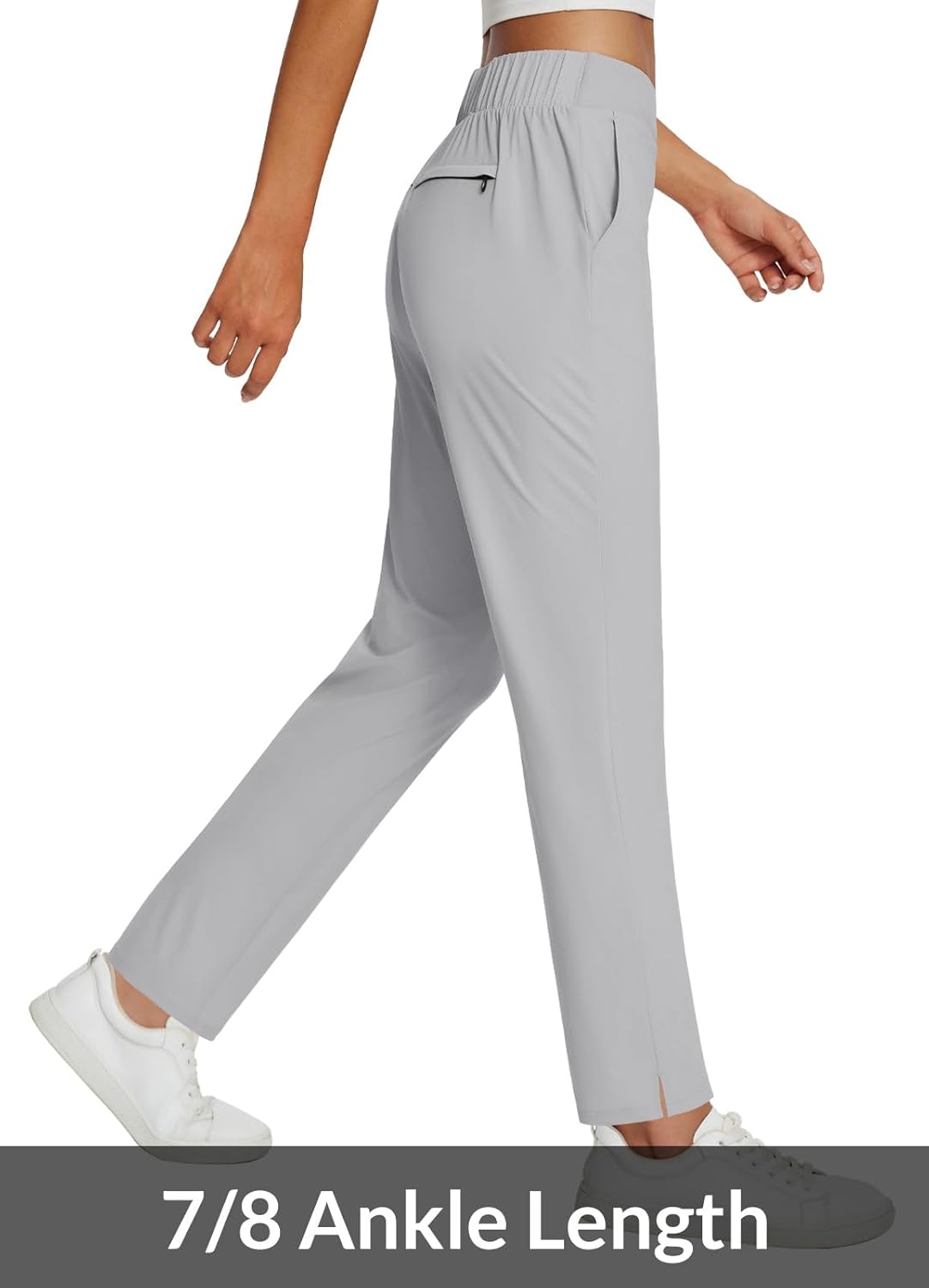 baleaf Womens Travel Pants Lightweight Stretch with Zipper Pockets Petite Ankle Dressy Golf Work Business Casual Slacks
