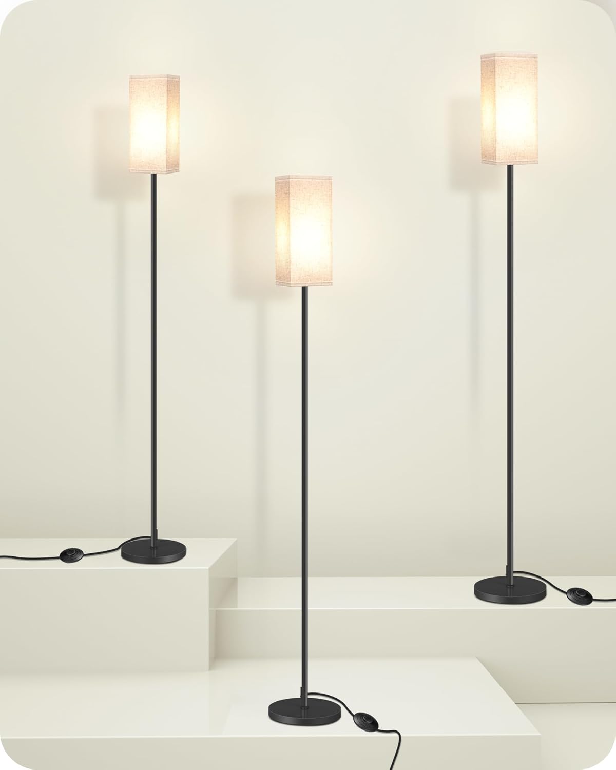 64.6" Floor Lamp, Pole with Foot Switch, Modern Standing Lamp Lampshade, Minimalist Freestanding Lamp (Bulb Not Included), for Living Room, Bedroom Office ETL Listed, Black and Beige E07LD05