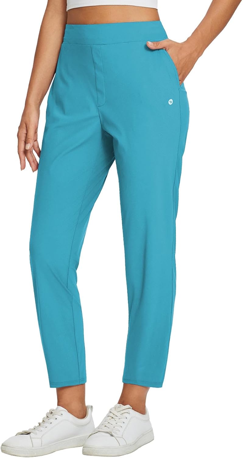 baleaf Womens Travel Pants Lightweight Stretch with Zipper Pockets Petite Ankle Dressy Golf Work Business Casual Slacks