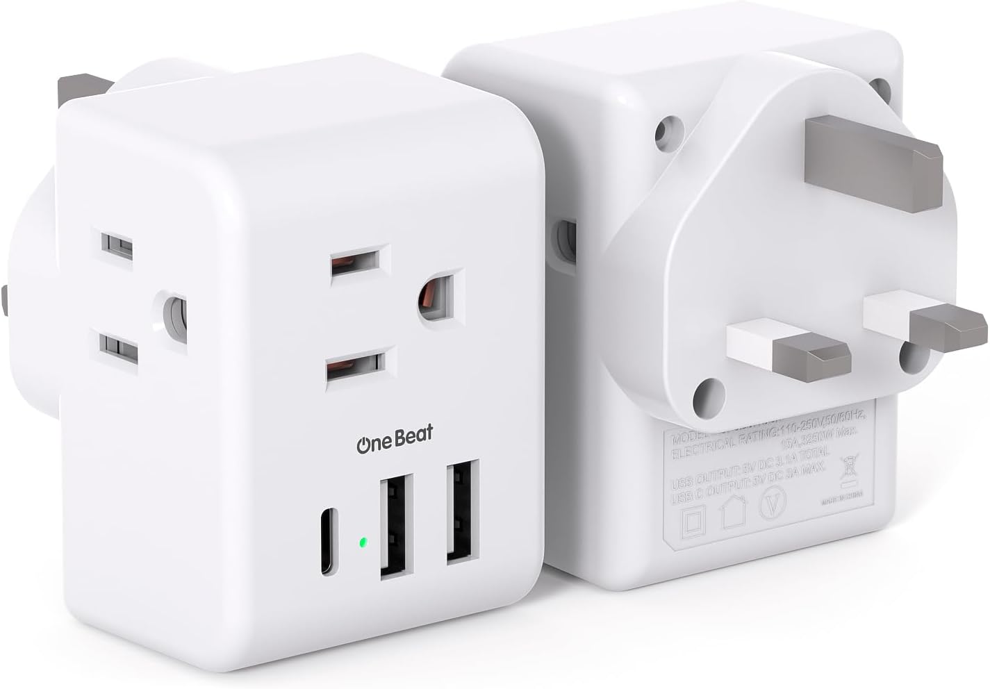 2 Pack European Travel Plug Adapter, International Power Plug Adapter with 3 Outlets 3 USB Charging Ports(1 USB C), Type C Plug Adapter Travel Essentials to Most Europe EU Spain Italy France Germany