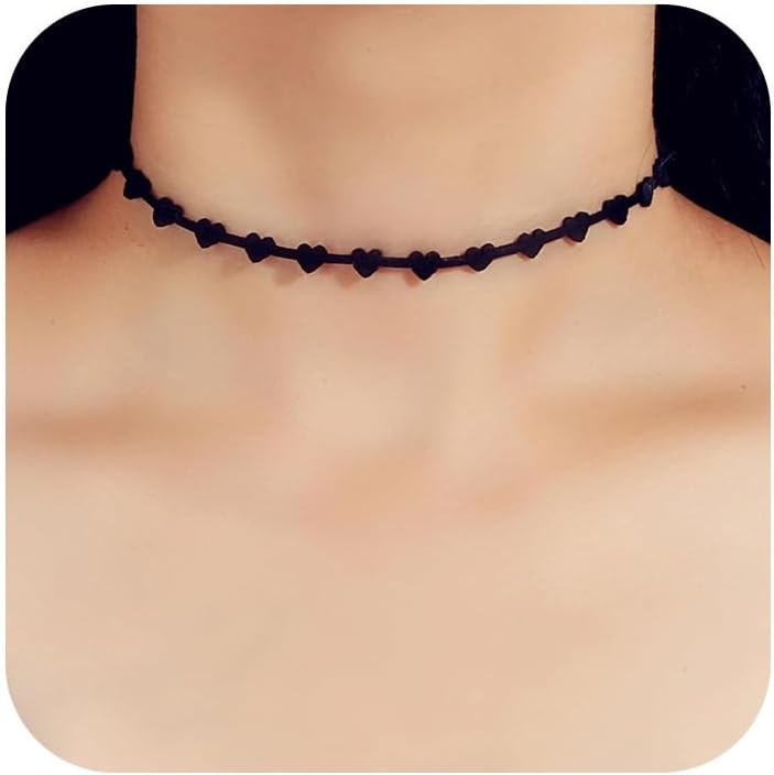 Fesciory Black Necklaces for Women, Adjustable Layered Velvet Leather Lace Collar Necklace, Goth Jewelry Gifts.