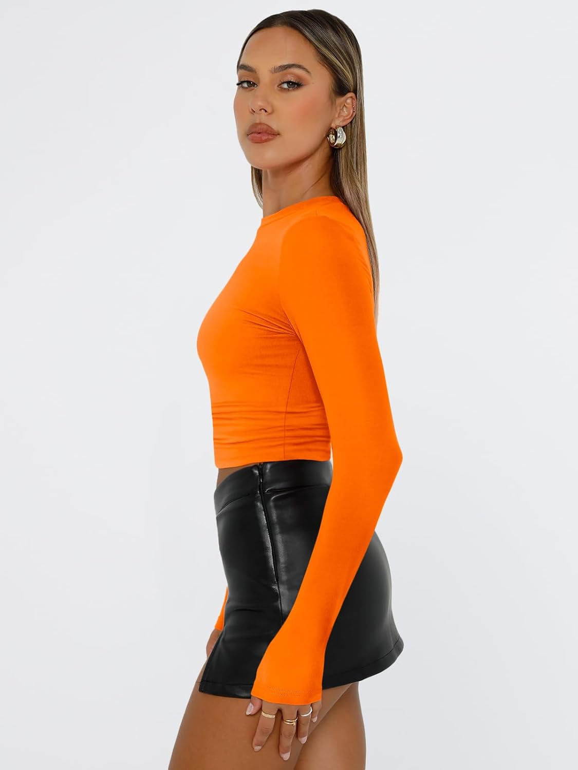 Trendy Queen Womens Long Sleeve T Shirts Fall Fashion 2025 Basic Crop Tops Going Out Outfits Y2k Clothes