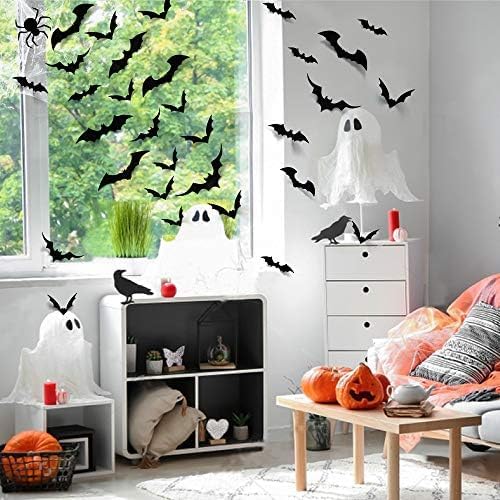 LUDILO 100pcs Bats Halloween Decorations: Halloween Bats Wall Décor Bat Stickers Decals PVC 3D Wall Bat Scary Stickers Halloweens Party Decorations Indoor Outdoor DIY Home Window Door Décor