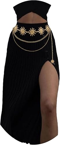 Waist Chain Belt Multilayer Gold Silver Sun Moon Chain Belt for Women Dress Body Belly Chain Metal Waist Chain