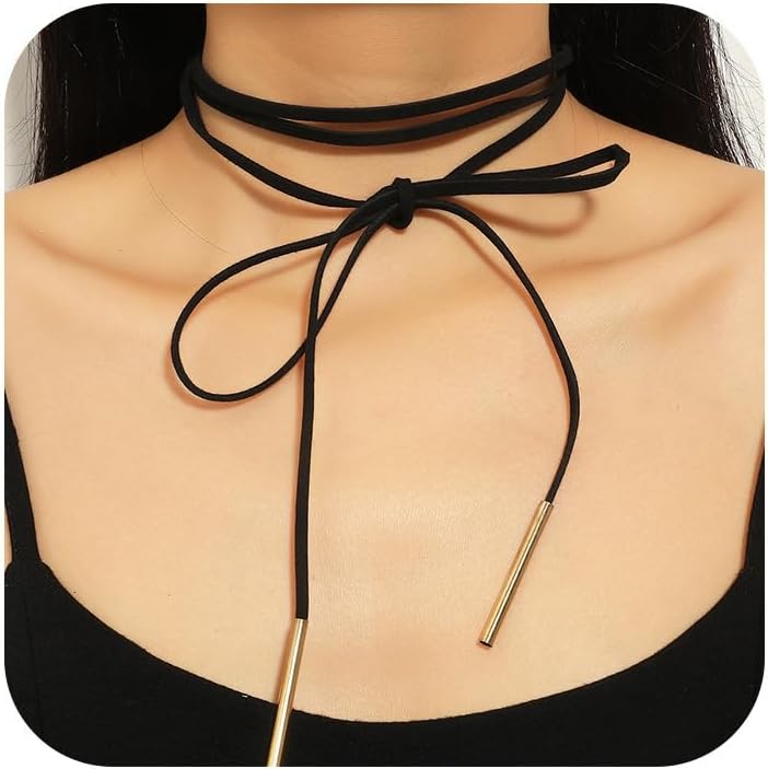 Fesciory Black Necklaces for Women, Adjustable Layered Velvet Leather Lace Collar Necklace, Goth Jewelry Gifts.