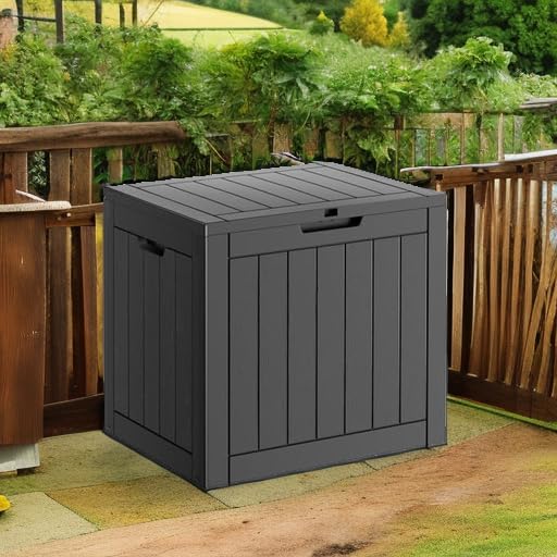 80 Gallon Resin Deck Box, Lockable Patio Outdoor Storage Box for Furniture, Garden Tools and Tools Storage, Waterproof Outside Storage Box - Black