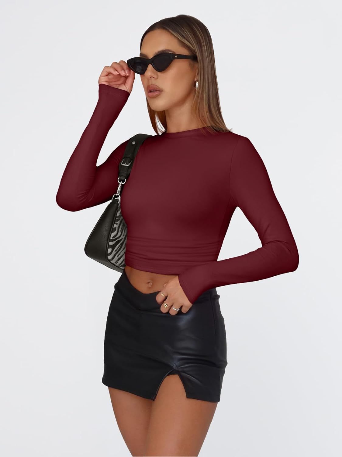Trendy Queen Womens Long Sleeve T Shirts Fall Fashion 2025 Basic Crop Tops Going Out Outfits Y2k Clothes