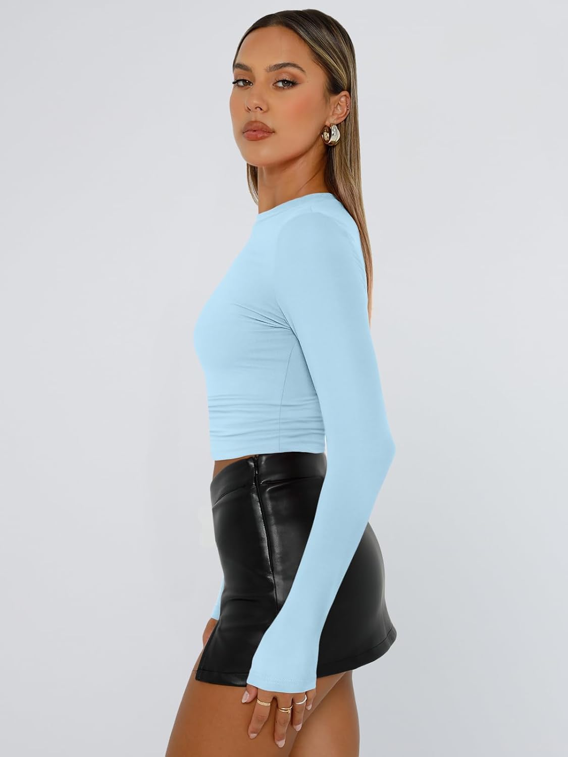 Trendy Queen Womens Long Sleeve T Shirts Fall Fashion 2025 Basic Crop Tops Going Out Outfits Y2k Clothes