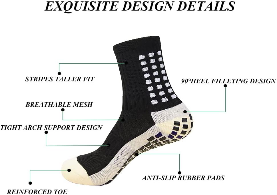 Men's Grip Soccer Socks Anti Slip Athletic Socks Non Slip Football Basketball Socks with Grip Pads2/4/6