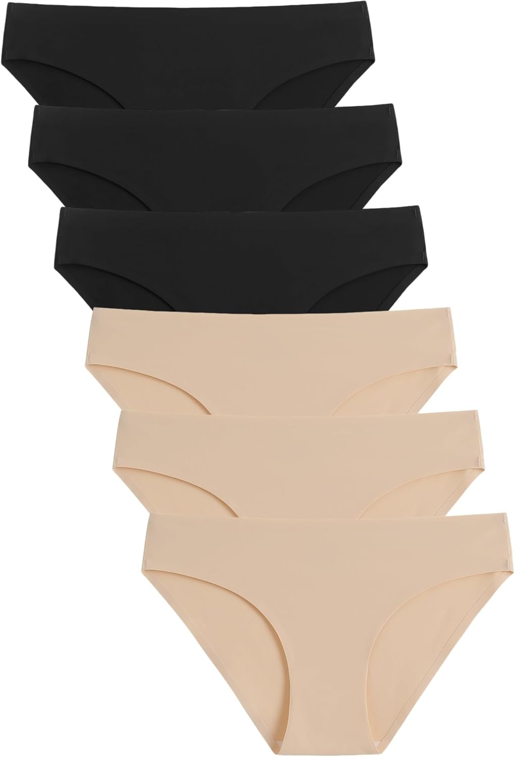 Caterlove Women's Seamless Underwear No Show Stretch Bikini Panties Silky Invisible Hipster 6 Pack