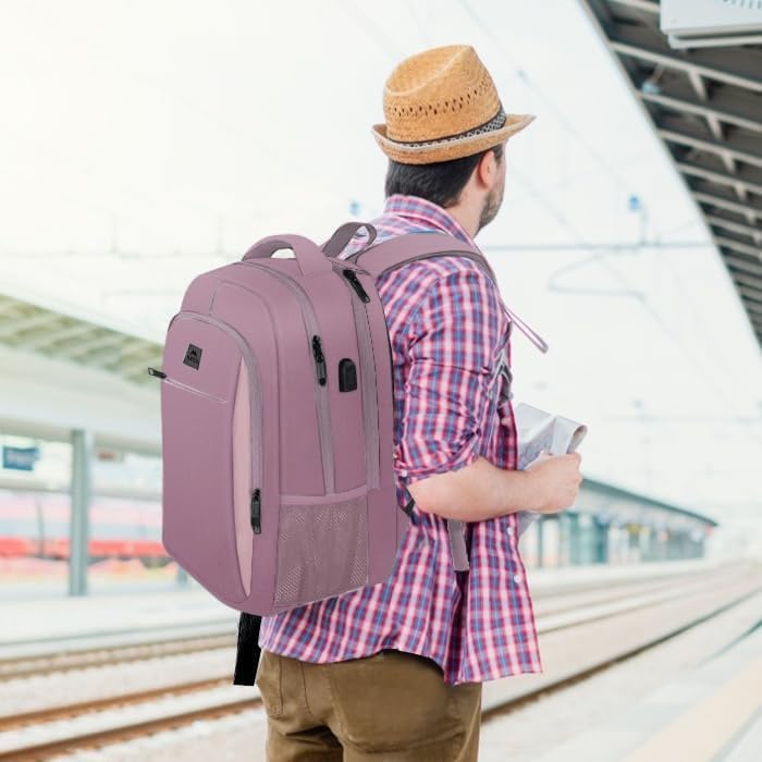 MATEIN Travel Laptop Backpack, Business Anti Theft Slim Sturdy Laptops Backpack with USB Charging Port, Water Resistant College School Computer Bag Gift for Men & Women Fits 15.6 Inch Notebook, Grey