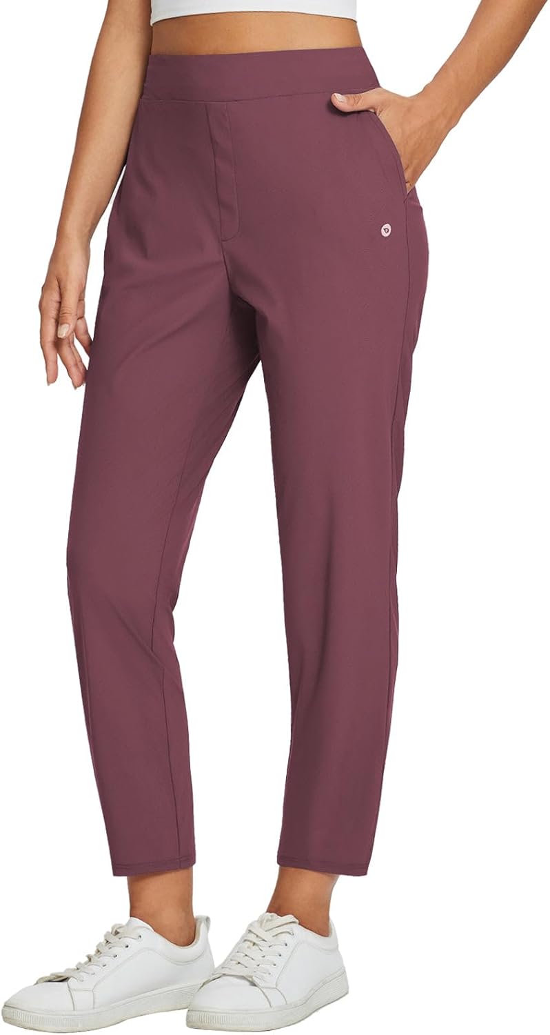 baleaf Womens Travel Pants Lightweight Stretch with Zipper Pockets Petite Ankle Dressy Golf Work Business Casual Slacks
