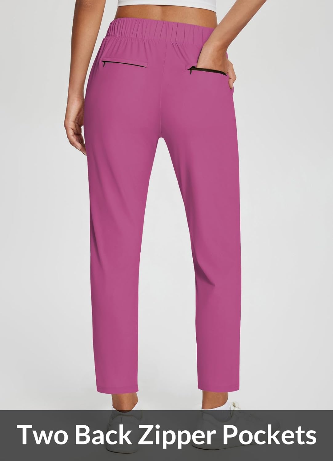 baleaf Womens Travel Pants Lightweight Stretch with Zipper Pockets Petite Ankle Dressy Golf Work Business Casual Slacks