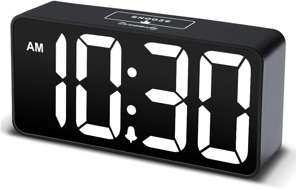 DreamSky Small Digital Alarm Clock for Bederoom, Large Big Numbers Display with Dimmer for Living Room, Electric Bedside Desk Clock with USB Charging Port, Adjustable Volume, USB-C Adapter Powered