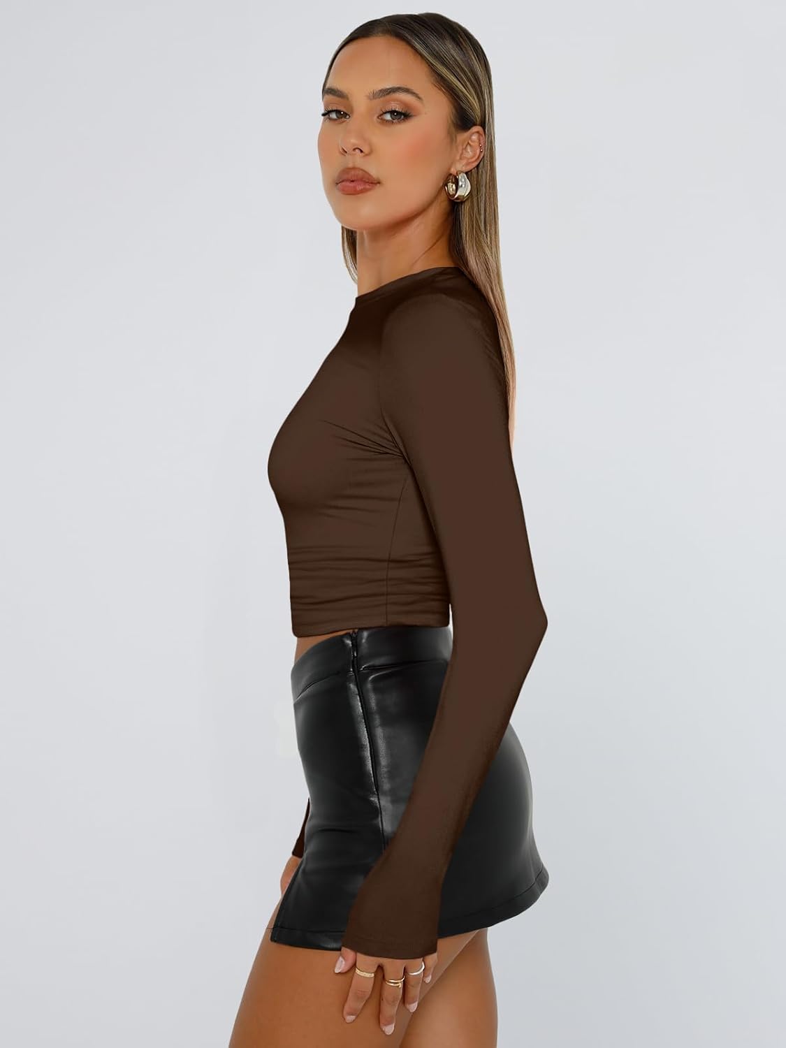 Trendy Queen Womens Long Sleeve T Shirts Fall Fashion 2025 Basic Crop Tops Going Out Outfits Y2k Clothes