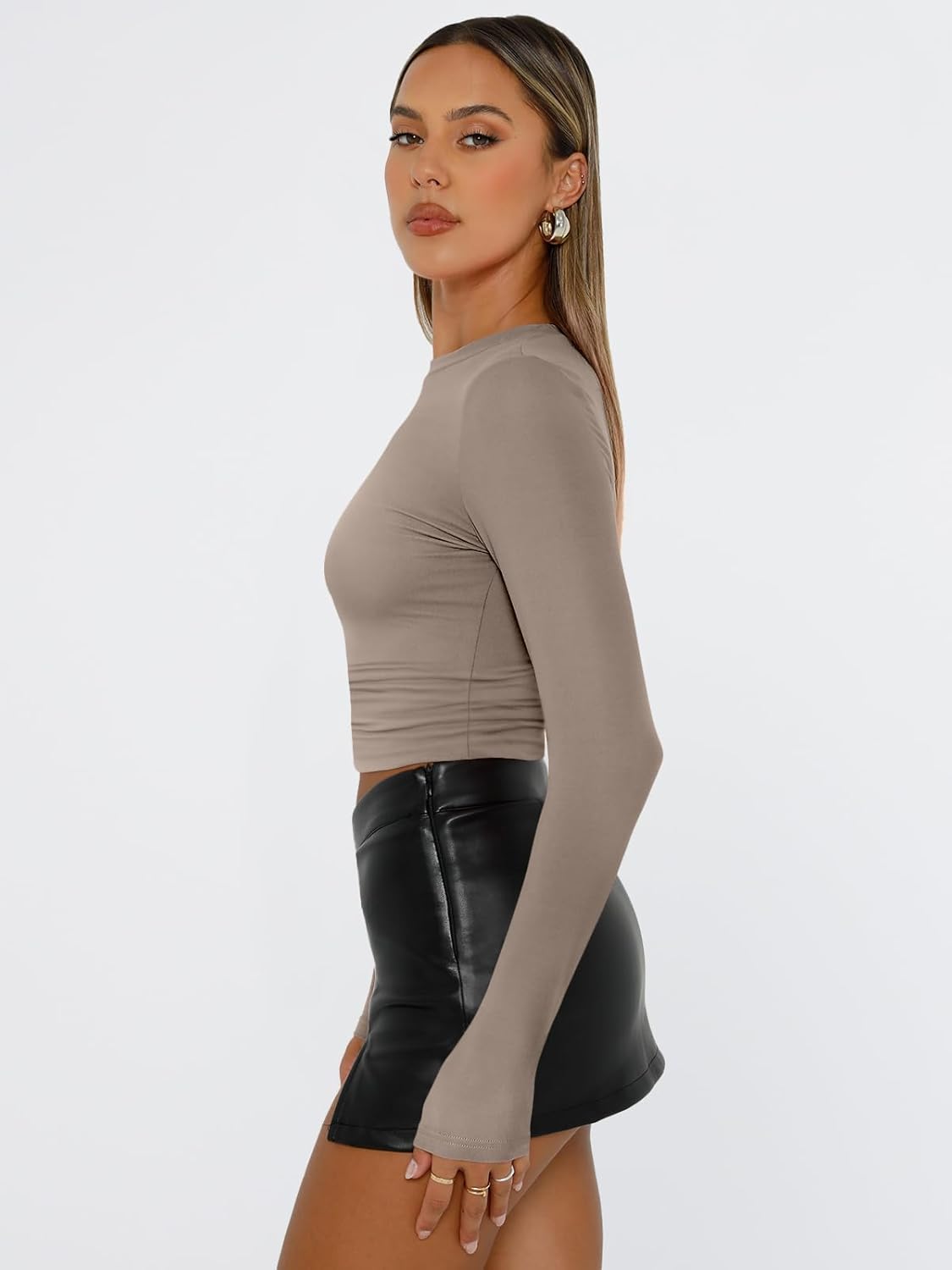 Trendy Queen Womens Long Sleeve T Shirts Fall Fashion 2025 Basic Crop Tops Going Out Outfits Y2k Clothes