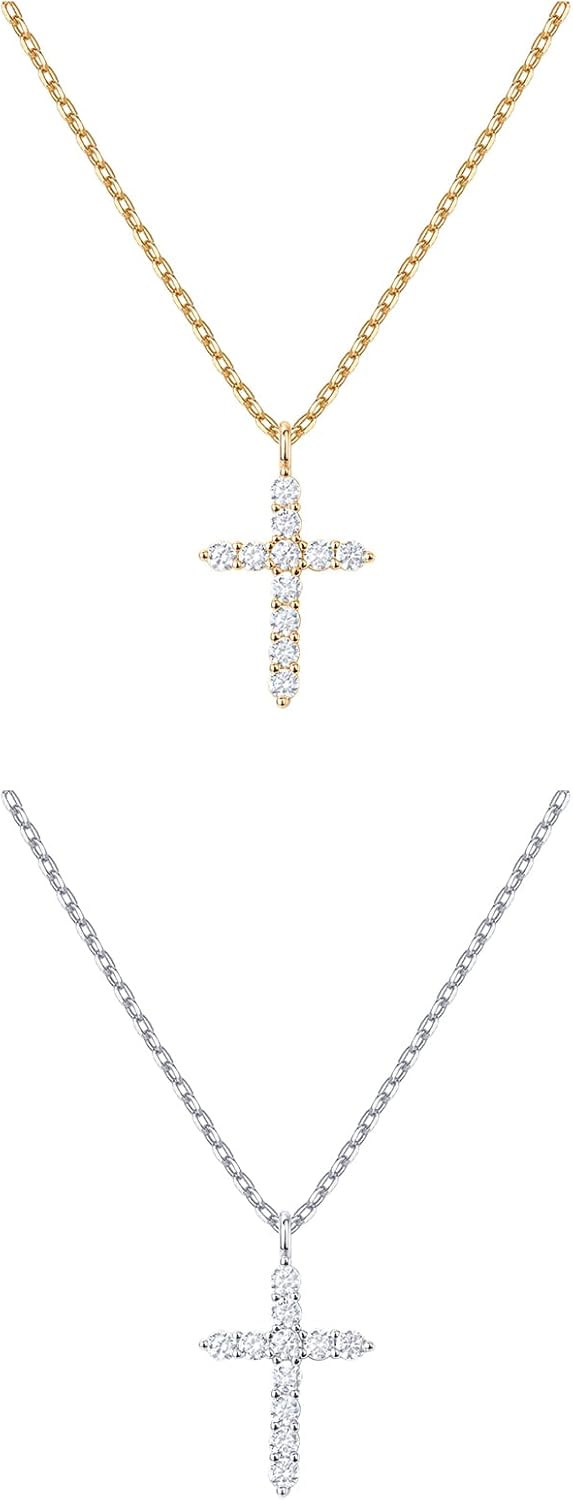 PAVOI 14K Gold Plated Cubic Zirconia Cross Necklace for Women | Cross Faith Pendant Necklaces