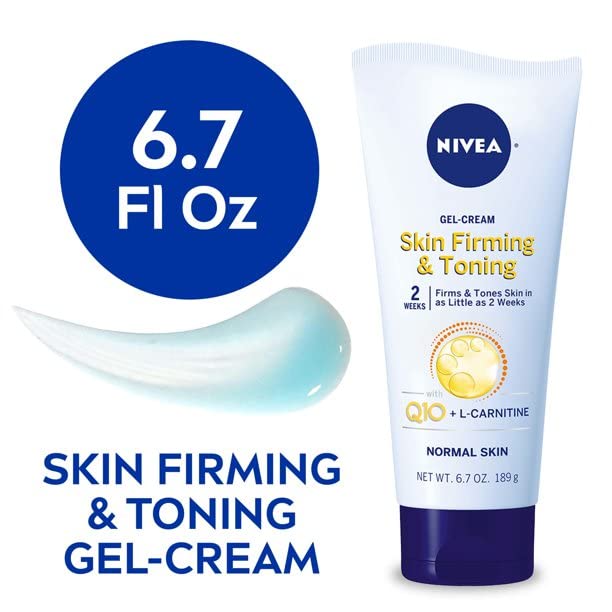 NIVEA Skin Firming & Toning Body Gel Cream with Q10, Hyaluronic Acid and Vitamin C, Clinically Tested Skin Firming & Toning Cream, 72-Hour Moisture, 6.7 Oz Tube