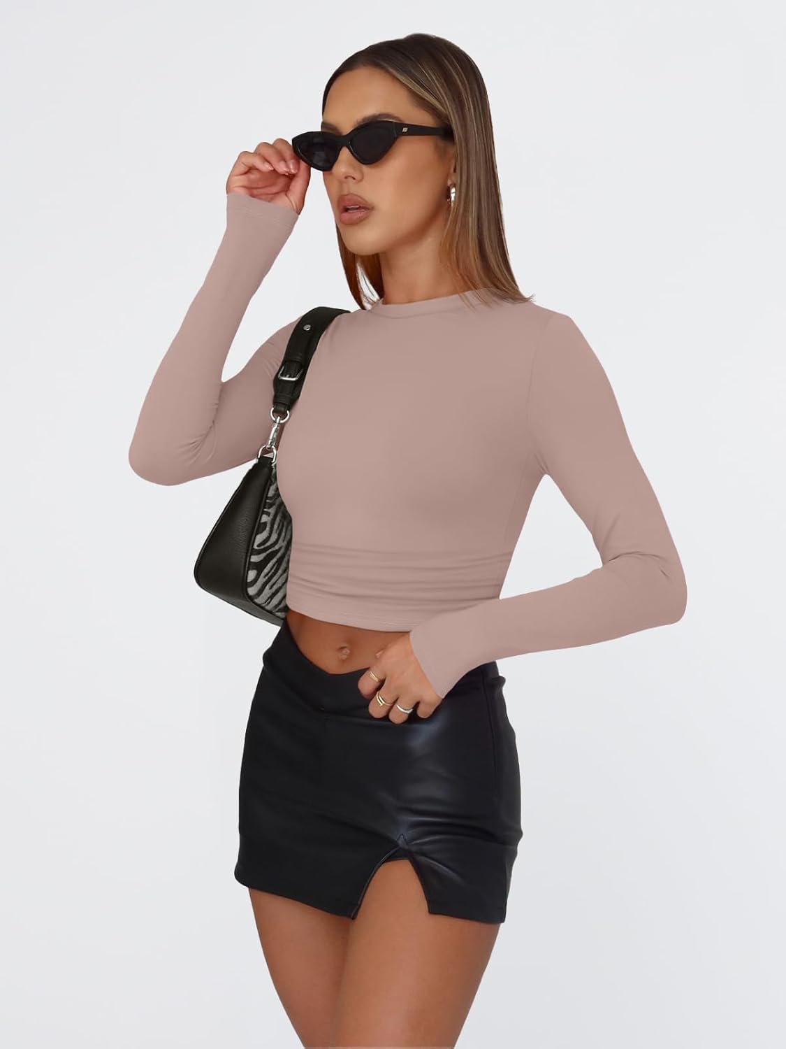 Trendy Queen Womens Long Sleeve T Shirts Fall Fashion 2025 Basic Crop Tops Going Out Outfits Y2k Clothes