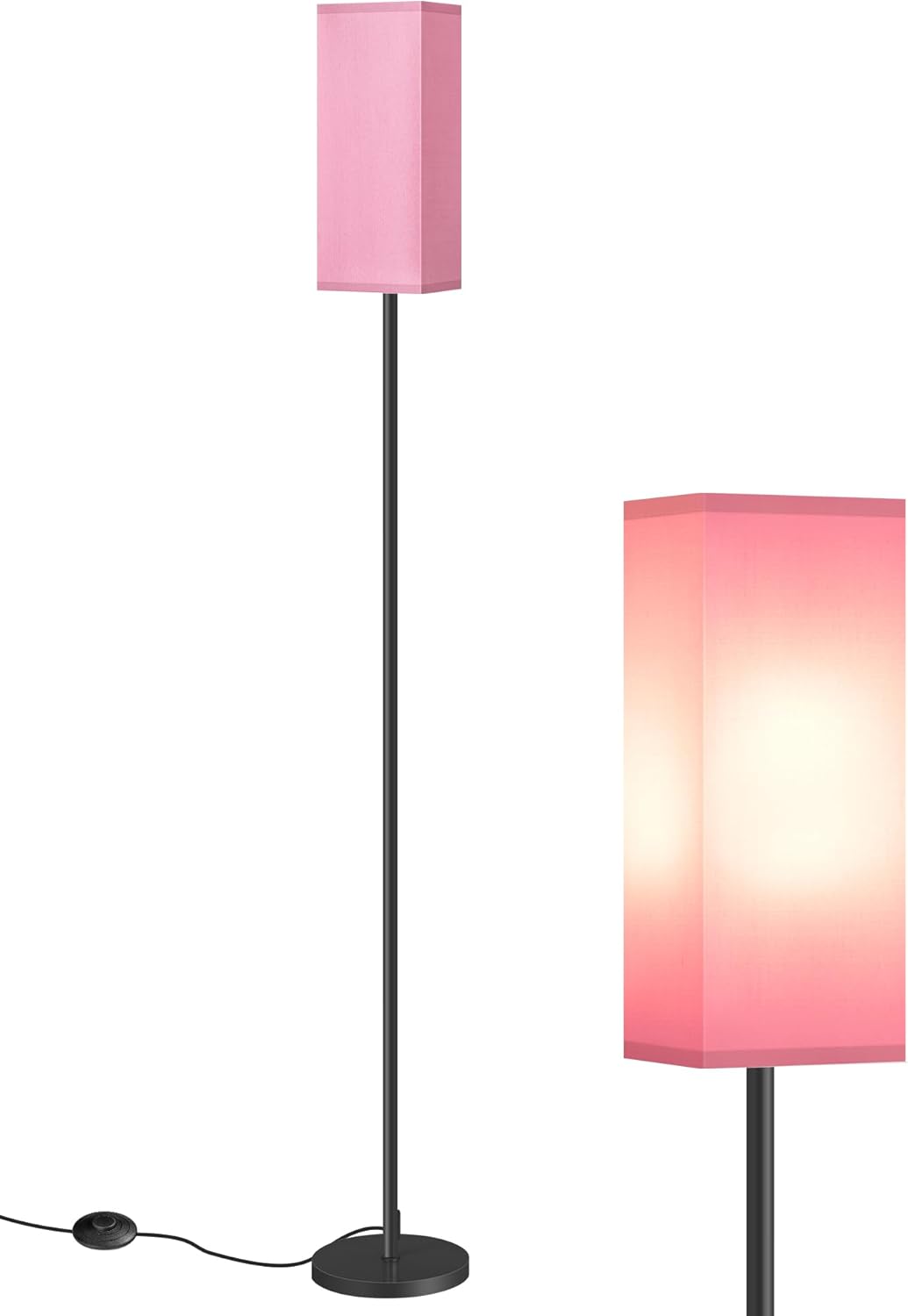 64.6" Floor Lamp, Pole with Foot Switch, Modern Standing Lamp Lampshade, Minimalist Freestanding Lamp (Bulb Not Included), for Living Room, Bedroom Office ETL Listed, Black and Beige E07LD05