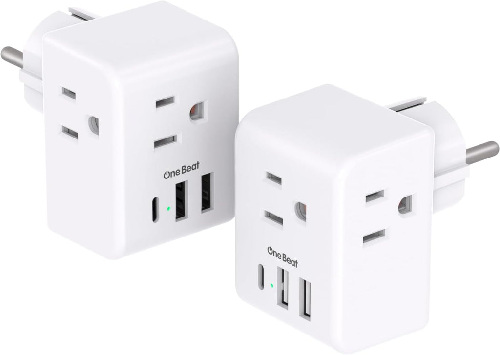 2 Pack European Travel Plug Adapter, International Power Plug Adapter with 3 Outlets 3 USB Charging Ports(1 USB C), Type C Plug Adapter Travel Essentials to Most Europe EU Spain Italy France Germany