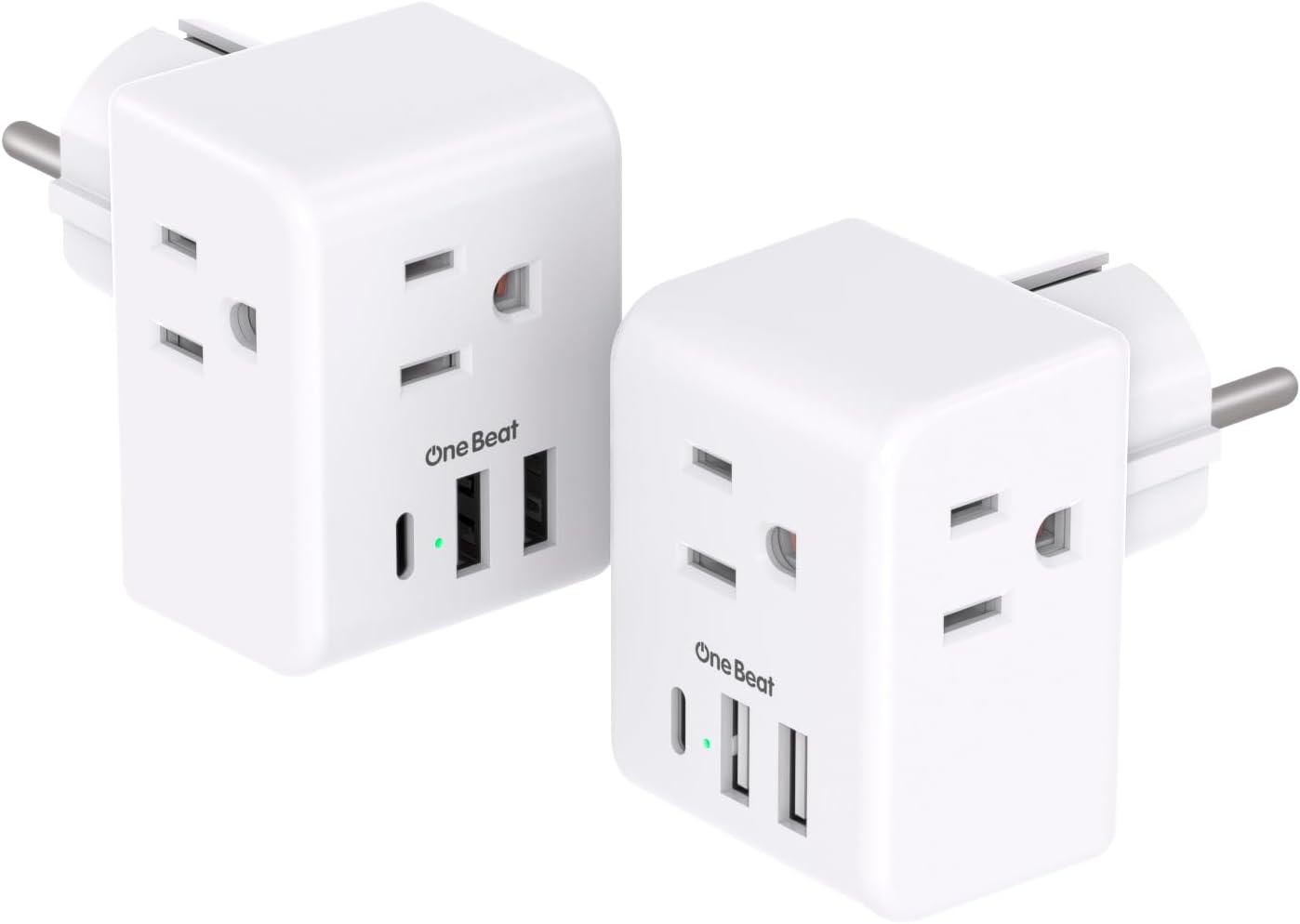 2 Pack European Travel Plug Adapter, International Power Plug Adapter with 3 Outlets 3 USB Charging Ports(1 USB C), Type C Plug Adapter Travel Essentials to Most Europe EU Spain Italy France Germany
