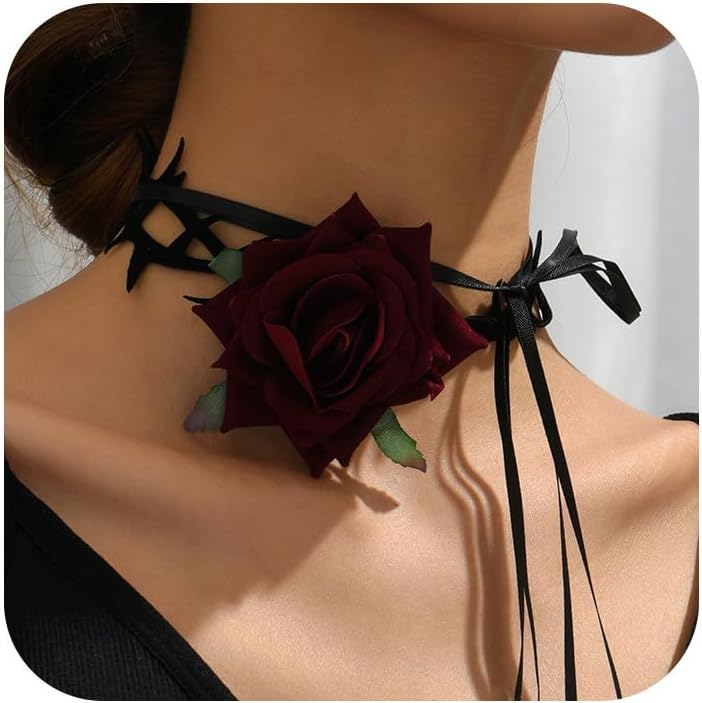 Fesciory Black Necklaces for Women, Adjustable Layered Velvet Leather Lace Collar Necklace, Goth Jewelry Gifts.