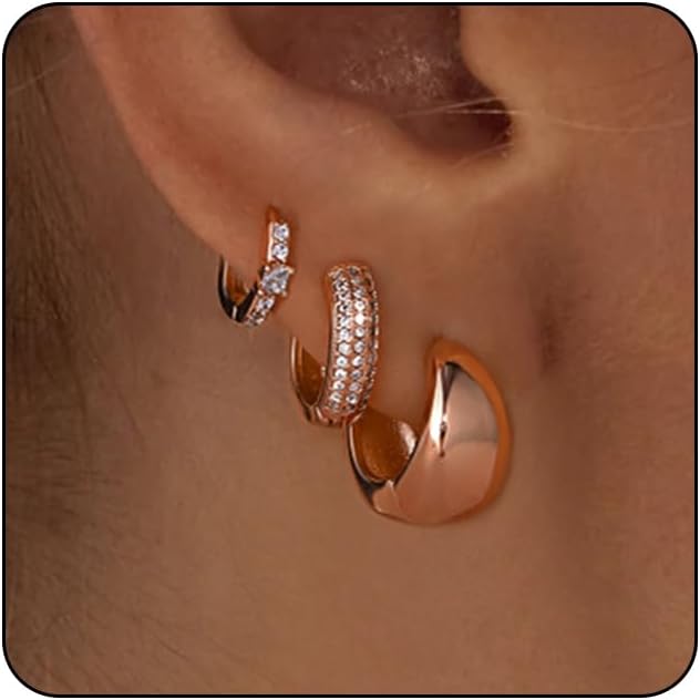 VIROMY Gold Hoop Earrings Set for Women Trendy, 14K Gold Plated Lightweight Small Gold/Silver Hoop Earrings for Women Chunky Open Hoops Earrings Jewelry Gifts