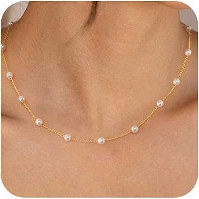 Dainty Pearl Pendant Necklaces for Women 14K Gold Plated Handmade Layered Pearl Chain Necklace Delicate Layered Pearl Necklace Everyday Jewelry Gift