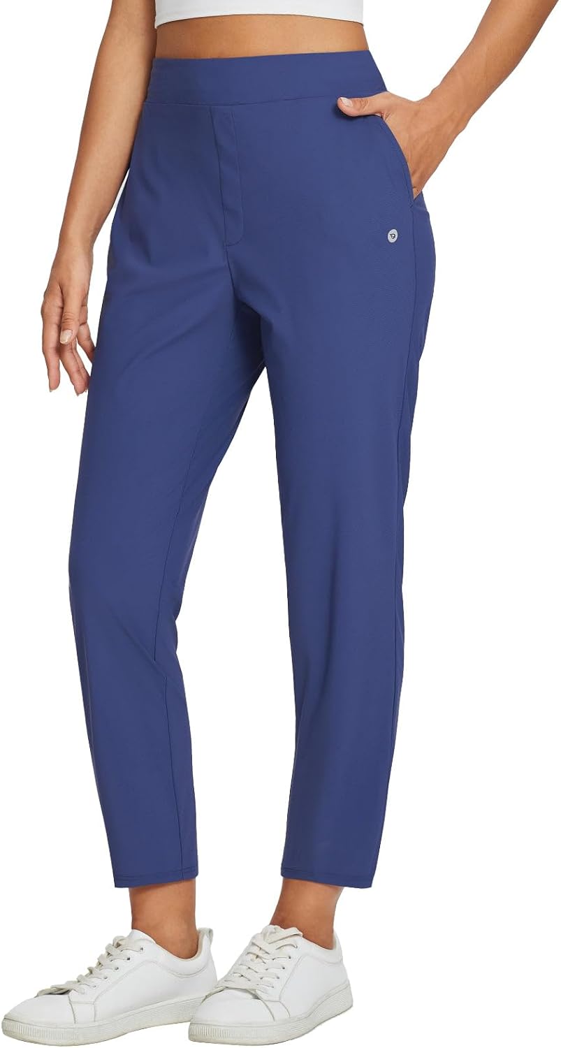 baleaf Womens Travel Pants Lightweight Stretch with Zipper Pockets Petite Ankle Dressy Golf Work Business Casual Slacks