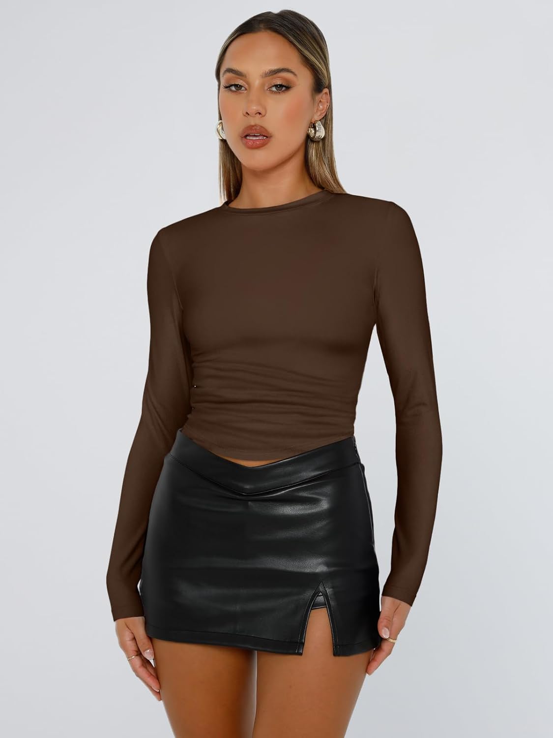 Trendy Queen Womens Long Sleeve T Shirts Fall Fashion 2025 Basic Crop Tops Going Out Outfits Y2k Clothes