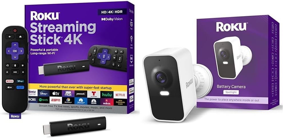 Roku Streaming Stick 4K - HDR & Dolby Vision Roku Streaming Device for TV with Voice Remote & Long-Range Wi-Fi - Free & Live TV